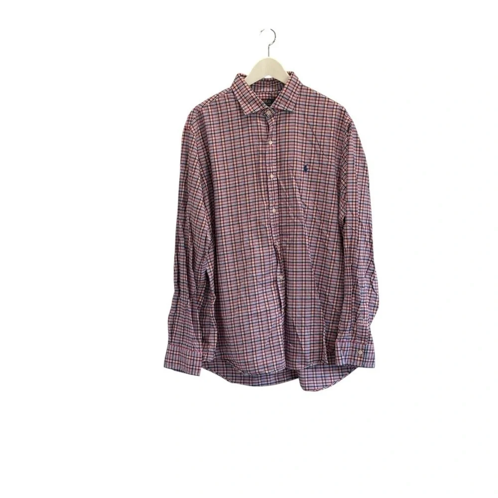 Polo Ralph Lauren Mens Button Down Red Plaid Shirt 100% Cotton Size XL TG